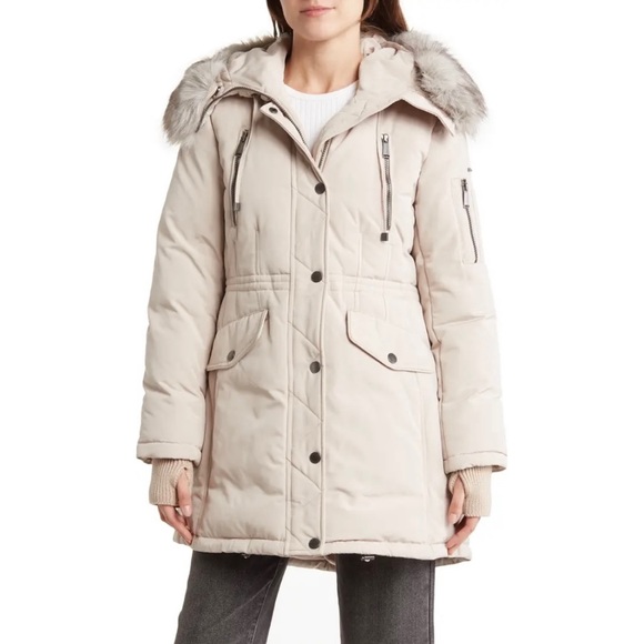 NWT BCBGENERATION Water Resistant Coat with Removable Faux Fur Trim Offwhite XL - Picture 1 of 4